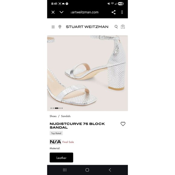 Stuart Weitzman Nudistcurve 75 Silver Block Heel Sandal Size 9.5 Shoes - Picture 9 of 12